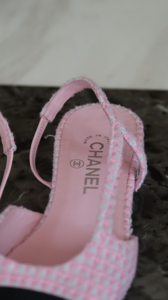 Chanel Slingback różowe tweedowe