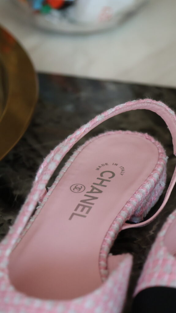 Chanel Slingback różowe tweedowe