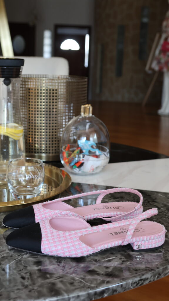 Chanel Slingback różowe tweedowe